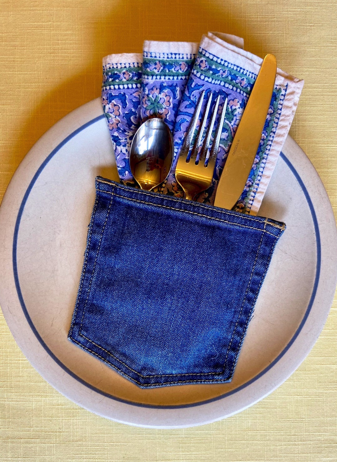 Denim Silverware Holder Napkin Holder Upcycled Recycled Denim Jeans