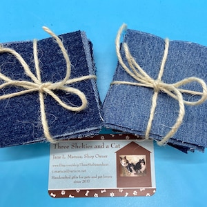 Reclaimed denim 3” squares  - jean patches - 50 upcycled denim quilting squares