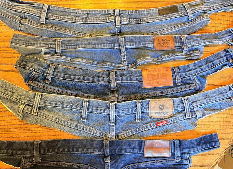 Lot of 11 Reclaimed Waistbands with Labels from Denim Blue Jeans - Wrangler, Levi’s, Lee, J. Crew, Ralph Lauren, Kenneth Cole, Moose Creek… image 2