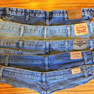 Lot of 10 Reclaimed Waistbands with Labels from Denim Blue Jeans - Wrangler, Levi’s, Lee, Orvis…