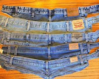 Lot of 10 Reclaimed Waistbands with Labels from Denim Blue Jeans - Wrangler, Levi’s, Lee, Orvis…