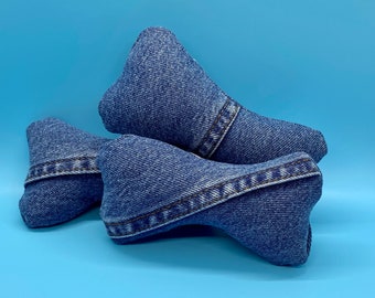 Extra Small Upcycled denim dog toy, dog gift, small dog bone toy, upcycled pet toy, toy breed toy
