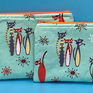 Mid Century Modern Makeup bag, cat lover gift, cat mom gift, MCM cats, zipper pouch, Atomic Tabby, cat zipper pouch, cat bag, cat makeup bag
