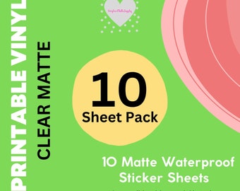 Inkjet Printable Vinyl | Clear Matte Printable Adhesive Vinyl | 10-Pack | Printable vinyl | VTS Printable Vinyl | Printable Sticker Paper