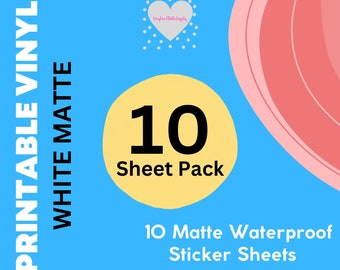 Matte Inkjet Printable Vinyl Sticker Paper | Waterproof, 8.5x11" (10-Pack)