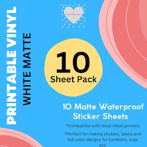 Matte Inkjet Printable Vinyl Sticker Paper | Waterproof, 8.5x11" (10-Pack)
