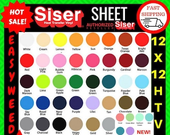 Siser EasyWeed HTV 12x12 Sheet / Heat Transfer Vinyl / Easyweed Vinyl Sheets / Tshirt Vinyl / Cricut Vinyl / Vinyl