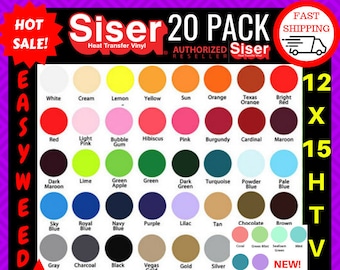 Vinilo HTV Siser EasyWeed, paquete de 20 hojas de 30 x 38 cm