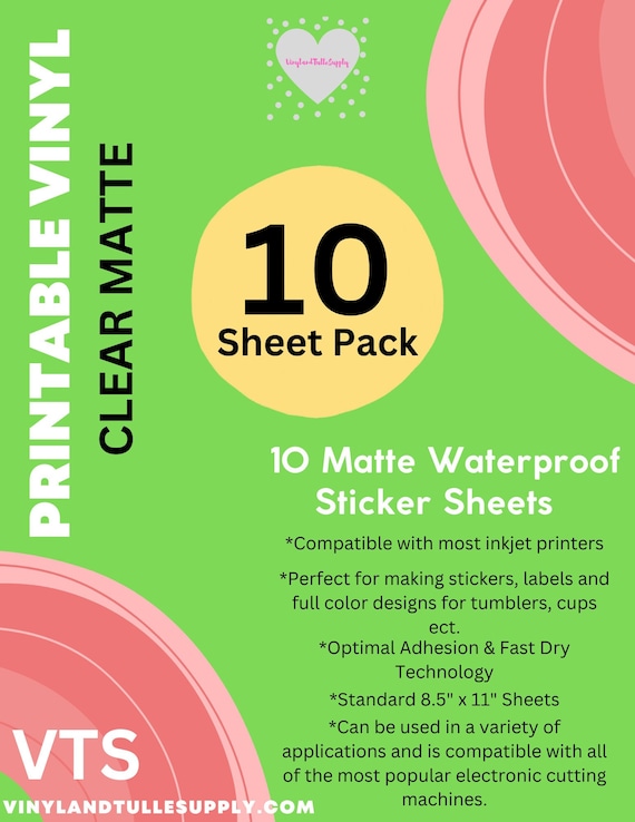 Inkjet Printable Vinyl | Clear Matte Sticker Paper, 10-Pack