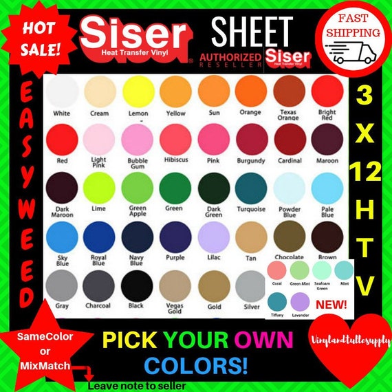 Mix & Match 12x12 Sheets Siser Easyweed HTV Iron-on Heat Transfer