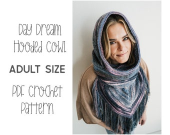 PDF Crochet Pattern - Trendy Snood for Her - Beginner Hooded Cowl - Scarf with Hood - Boho, Bohemian, Hippie Clothing - Easy Crocheting