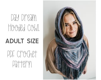 PDF Crochet Pattern - Trendy Snood for Her - Beginner Hooded Cowl - Scarf with Hood - Boho, Bohemian, Hippie Clothing - Easy Crocheting