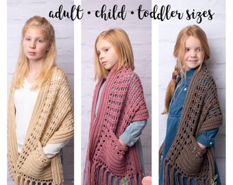 PDF Crochet Pattern - The Calla Briar - Easy Pocket Shawl - Shawl with Pockets - Crocheted Shawl - Scarf with Pockets