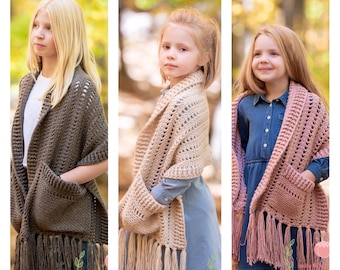 PDF Crochet Pocket Shawl Pattern - The Brinlee Bex Fringy Pocket Shawl - Shawl with Pockets - Easy Crochet Shawl Pattern - Pocket Scarf