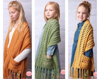PDF Crochet Pattern - The Farrah Cecile - Autumn Pocket Shawl - Shawl with Pockets - Pocket Scarf - Scarf with Pockets - Wrap with Pockets