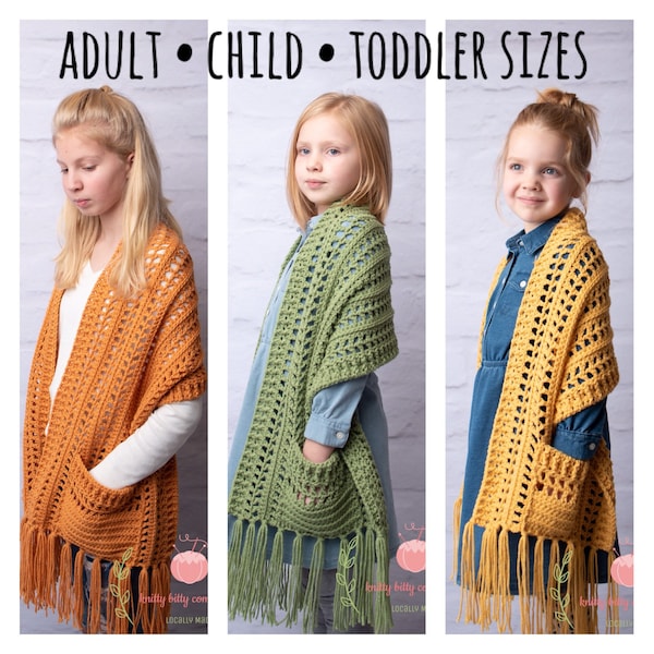 PDF Crochet Pattern - The Farrah Cecile - Autumn Pocket Shawl - Shawl with Pockets - Pocket Scarf - Scarf with Pockets - Wrap with Pockets