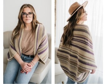 PDF Crochet Pattern - Striped Cocoon Cardi - Beginner Pattern - Comfy Shrug Cardigan - Easy Sweater, Jumper, Cardigan, Top Crochet Pattern