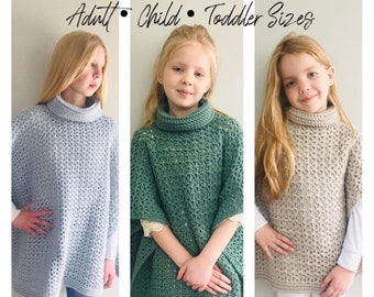 PDF Crochet Pattern -  The Phaedra Reed - Turtleneck Poncho -  Crochet Poncho Pattern - Poncho for Women and Kids - Easy Crochet Pattern