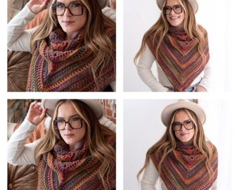 PDF Crochet Pattern - Fall Triangle Scarf - Boho / Bohemian Style Wrap - Hippy Style Shawl- Easy Beginner Friendly Pattern- Women's Clothing