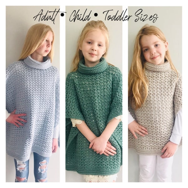 PDF Häkelanleitung - The Phaedra Schilf - Rollkragen Poncho - Häkel Poncho Anleitung - Poncho für Frauen und Kinder - Einfache Häkelanleitung