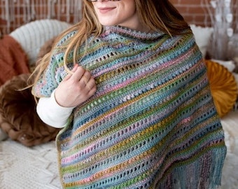 PDF Crochet Pattern - Bohemian Style Wrap - Hippy Style Poncho - Easy Boho Poncho - Beginner Friendly Pattern - Crochet for Her - Gift Ideas