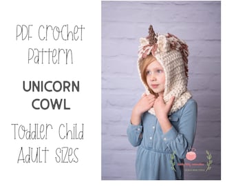 PDF Crochet Pattern - Unicorn Cowl  - Unicorn Hat / Hoodie / Scarf - Easy Crochet Pattern - Beginner Crocheted Unicorn Hooded Scarf for Her