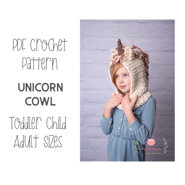 PDF Crochet Pattern - Unicorn Cowl  - Unicorn Hat / Hoodie / Scarf - Easy Crochet Pattern - Beginner Crocheted Unicorn Hooded Scarf for Her