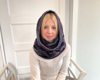 Hooded Cowl for Women - Crocheted Scarf with Hood - Bohemian Scarves - Purple Scarf - Boho Cowl for Women - Trendy Scarf for Her