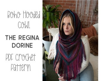 PDF Crochet Pattern - Hooded Cowl Scarf - Easy/Beginner Friendly - Trendy Boho Scarves - Fringe/Fringy Hippy Style for Her - Craft Show Idea