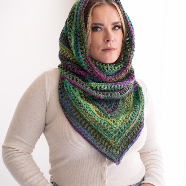 PDF Crochet Pattern - Bohemian Hooded Cowl Scarf - Boho Scarves with Hood - Hippy Style - Beginner Easy Clothing for Her - Craft Show Ideas