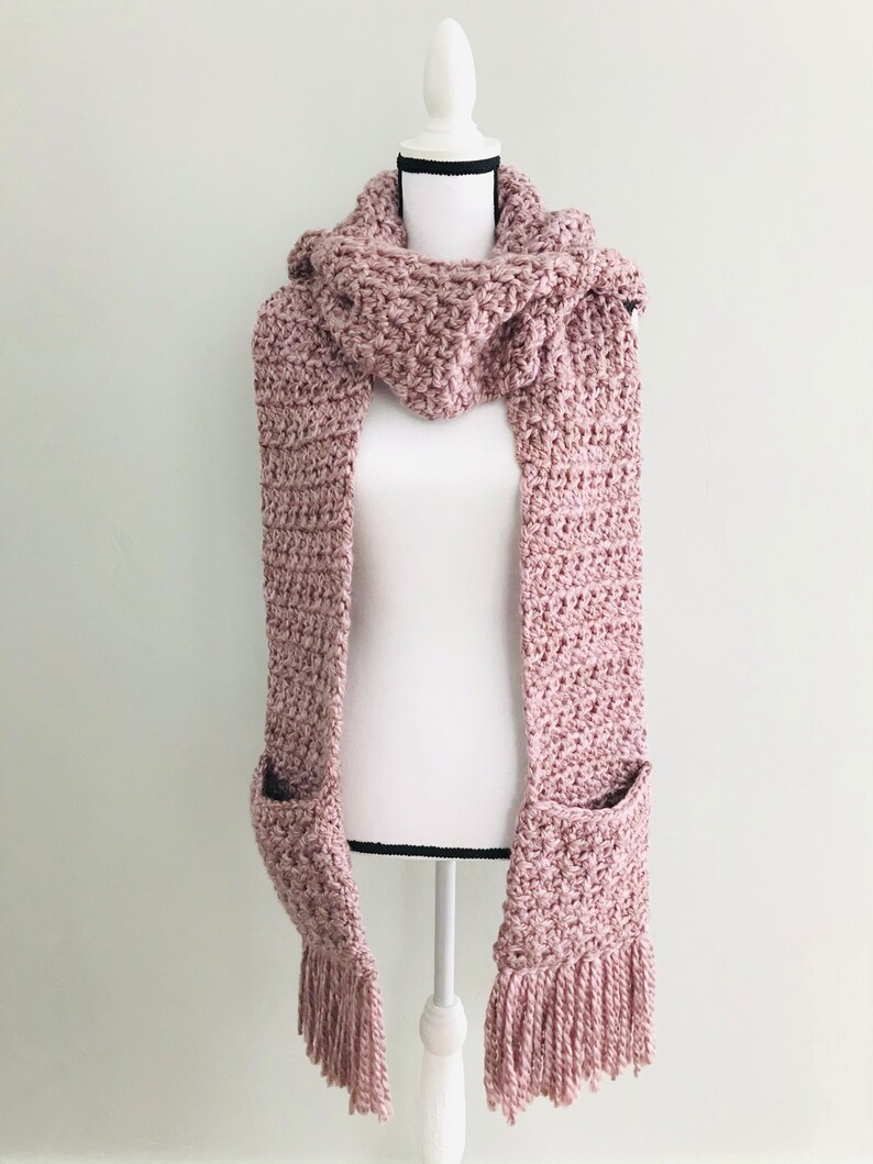 PDF Crochet Pattern The Devlyn Grace Cozy Asymmetrical Scarf Hooded Scarf Scarf with Pockets Crochet Scarf Pattern PDF Pattern image 6