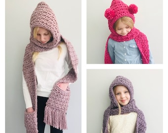 PDF Crochet Pattern -  The Devlyn Grace - Cozy Asymmetrical Scarf - Hooded Scarf - Scarf with Pockets - Crochet Scarf Pattern - PDF Pattern