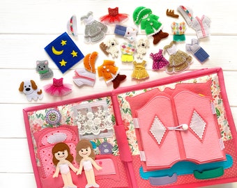Quiet book with 2 dolls and 2 pets Dollhouse Quiet Book Quiet book home Quiet book house