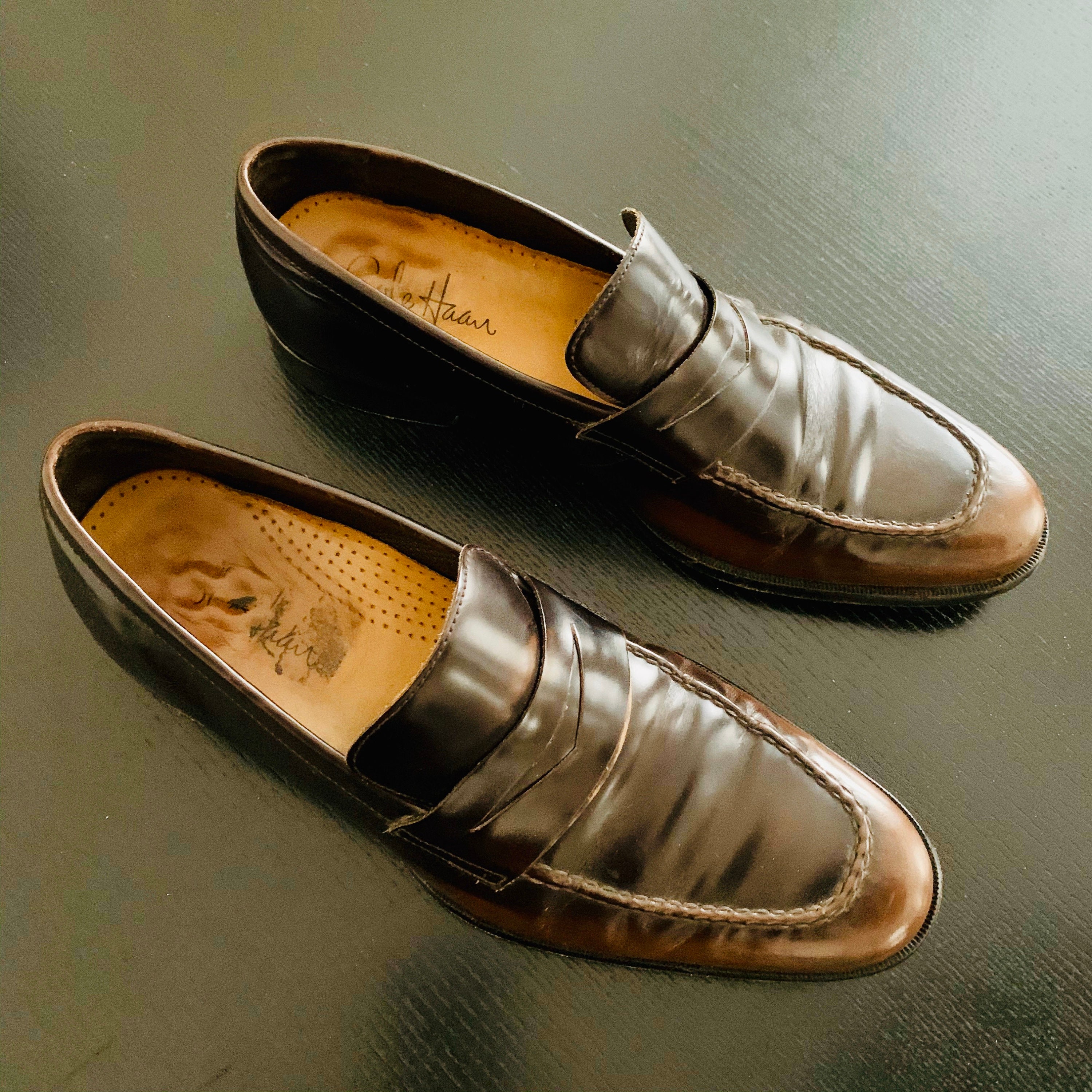 Mocassins Cole Haan Bragano 9,5 pour homme, fabriqués en Italie, mocassins en cuir tressé à pampilles, chaussures italiennes marron