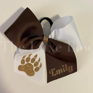 Custom Cheer Bow with Mascot - Your choice of ribbon and glitter colors