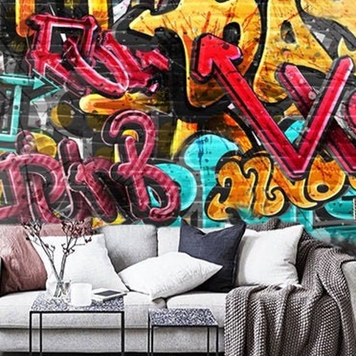 Removable Wallpaper Mural Peel & Stick Graffiti Self Adhesive Etsy