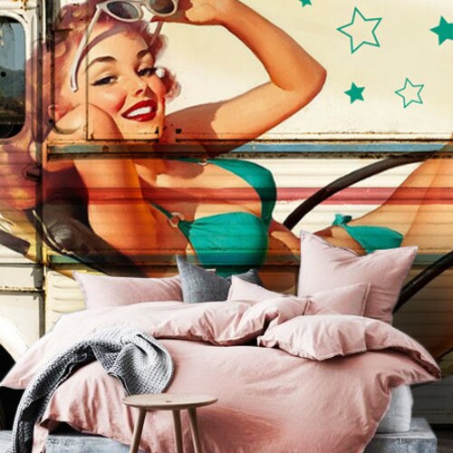 Removable shops Wallpaper,Graffiti Wall Art,Pin-Up,Woman,Self Adhesive,Vinyl,Street Art,Sixties,Peel and Stick,Wall Mural