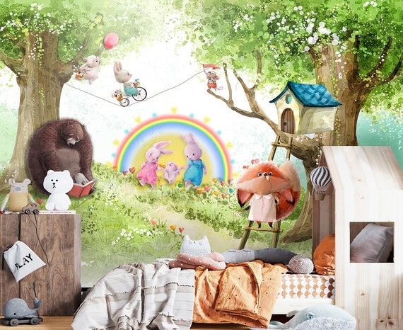 Papel pintado infantil bosque feliz – Decohappy