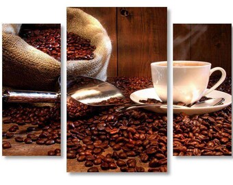 Coffee on Canvas,Coffee Art style,Beautiful Coffee Beans on Canvas Wall Art, Cup of Coffee on Canvas