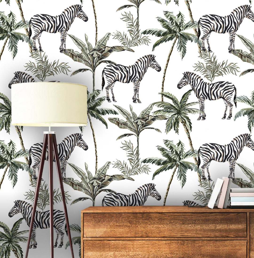 Removable Wallpaper,zebras in Palm Trees,tropical,jungle,self Adhesive