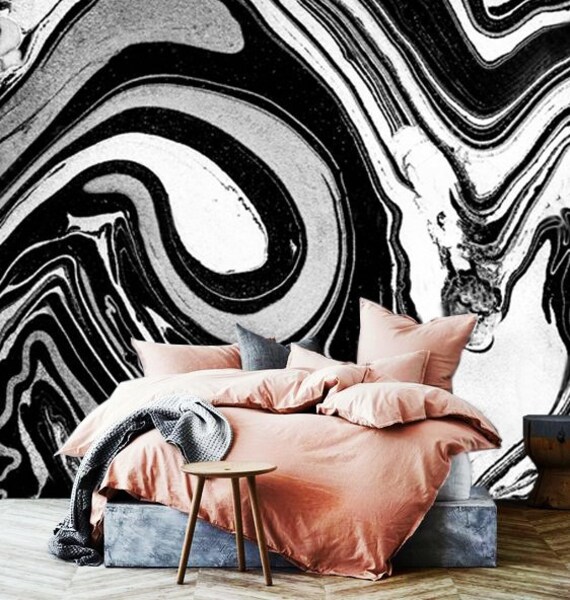 Fondo De Pantalla Tinta Arte Blanco Y Negro Mural De Pared Etsy