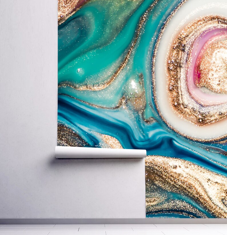 WallpaperAbstractInk Gold with Blue&PinkDESIGN ART Vinyl | Etsy
