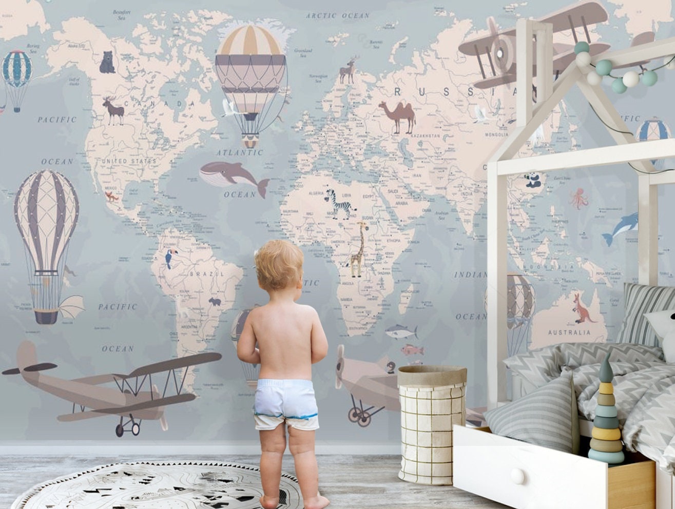 Bilderdepot24 Papel pintado autoadhesivo para habitación infantil, diseño  de mapamundi azul, 420 x 270 cm : : Bricolaje y herramientas