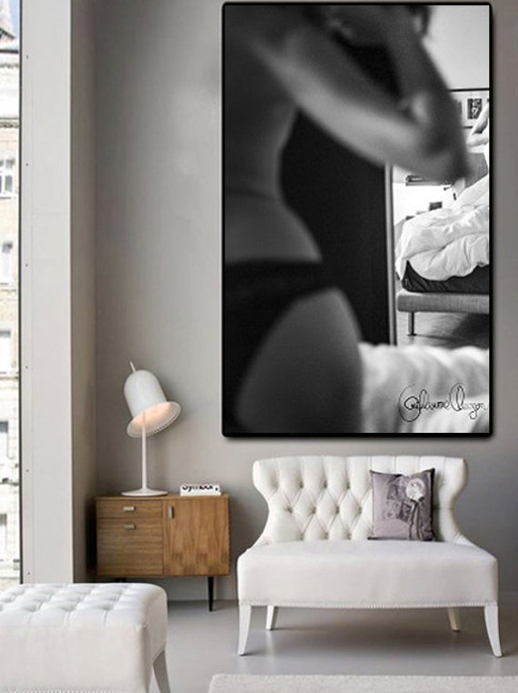 Black and White Morning Naked Woman on Canvas Black image image