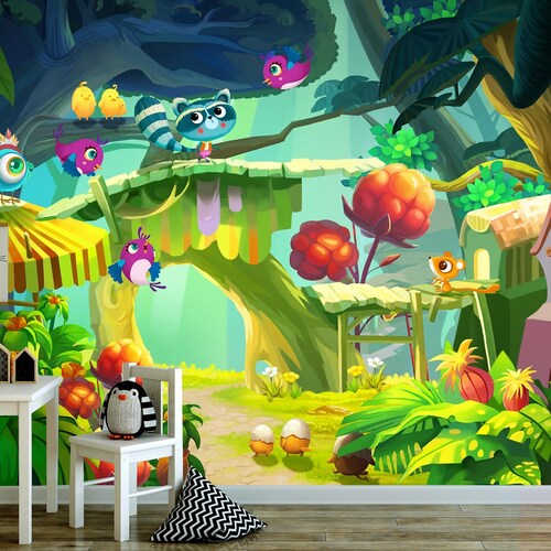 Removable Wallpaper,Magical forest,Funny shops World,Magic Space,Fairytale forest,Vinyl or Self Adhesive