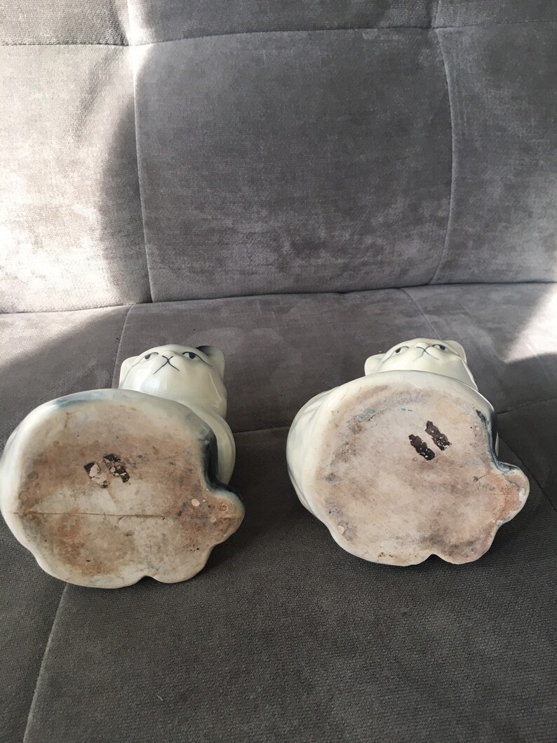 Vintage Kitten Planters Gray and White Set of 2