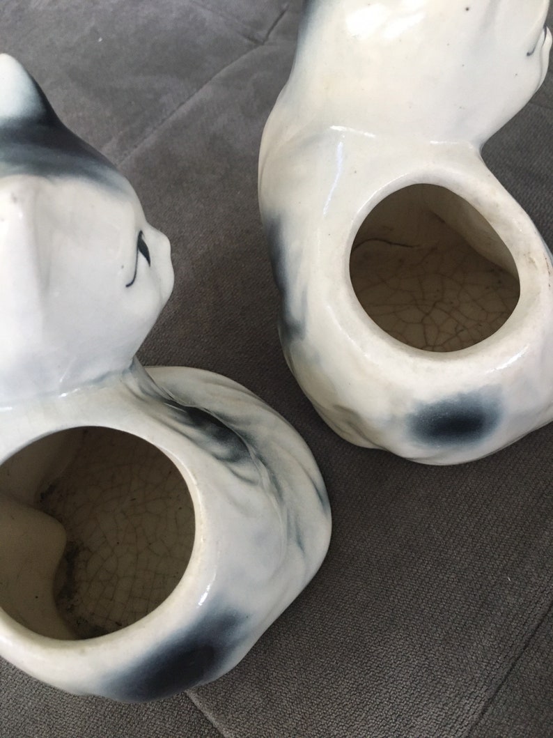 Vintage Kitten Planters Gray and White Set of 2