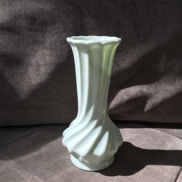 Swirl Bud Vase Celadon Green Porcelain 7”