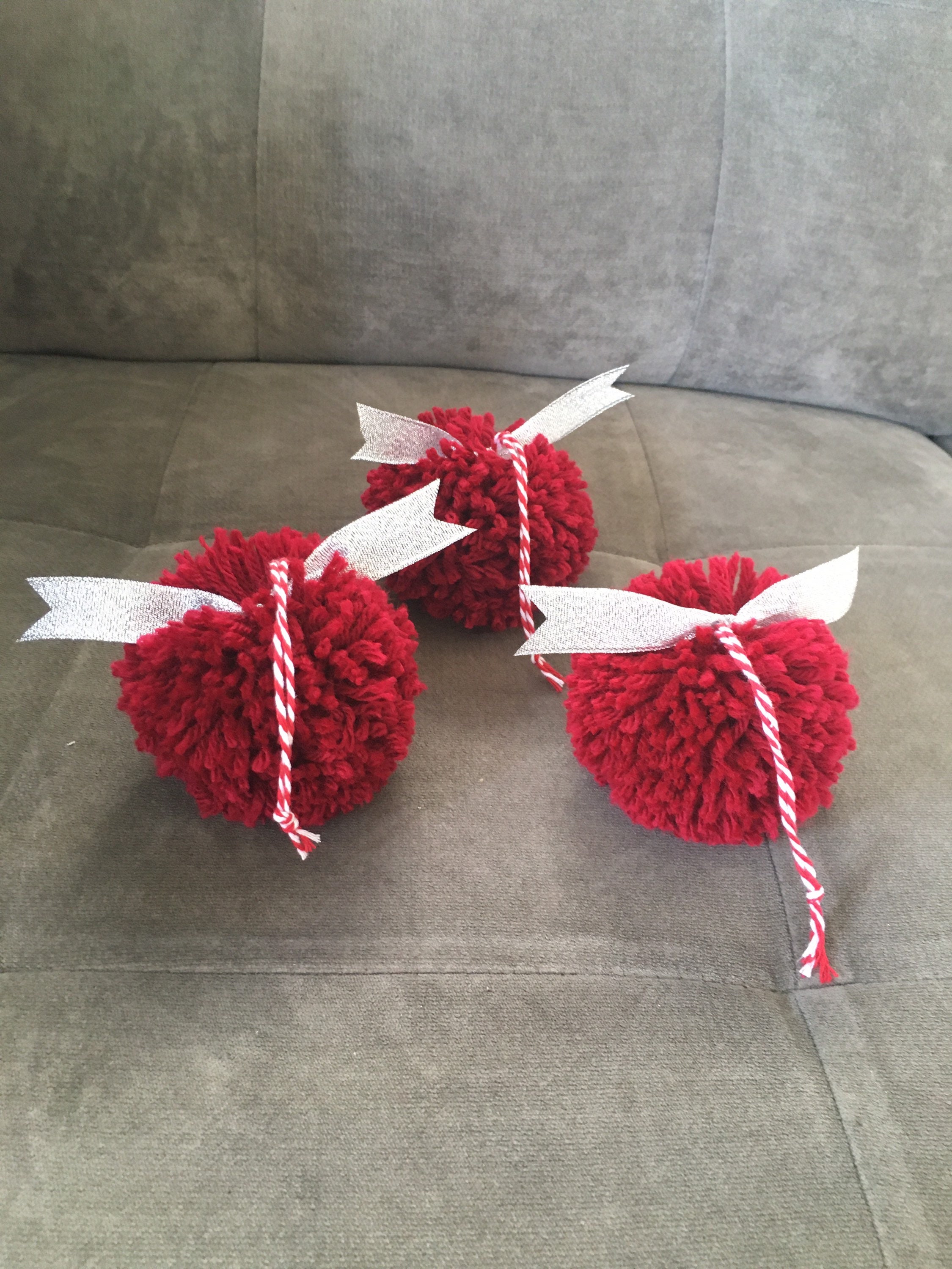Set of 3 Handmade Pom Pom Ornaments Cardinal Red Etsy
