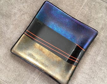 Vintage Fused Glass Ring Dish 4” x 4”